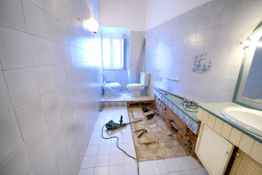Bathroom floor and tiles mid-renovations