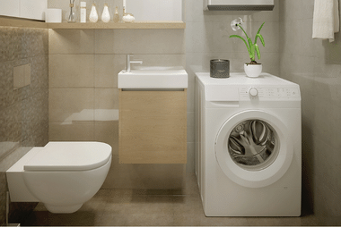 Laundry and bathroom combined, washing machine plus toilet